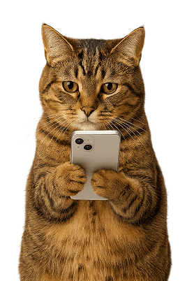 Pisică simpatică ce ține un telefon